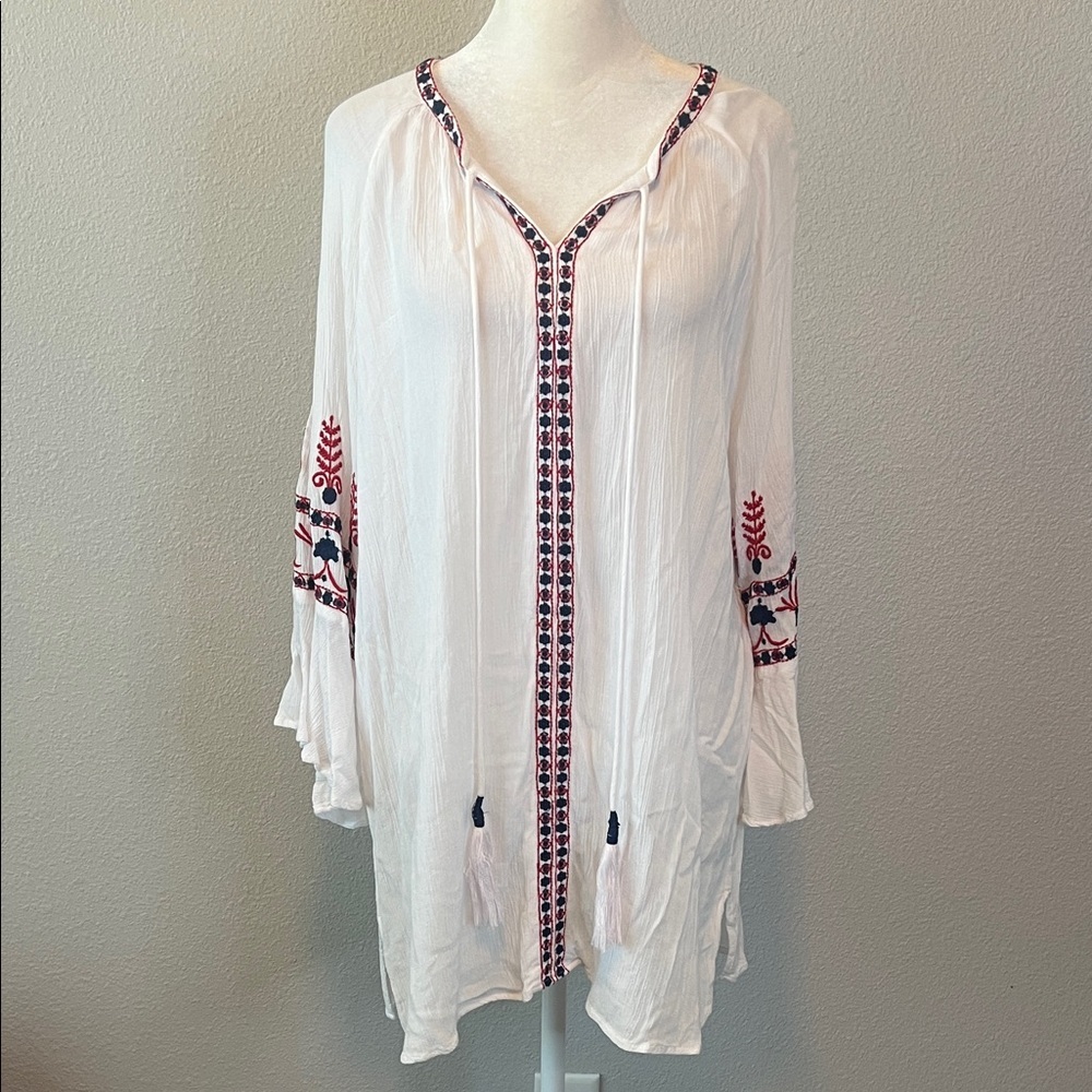 Grace Elements Boho Embroidered Gauzey Swim Cover Up White Size Large